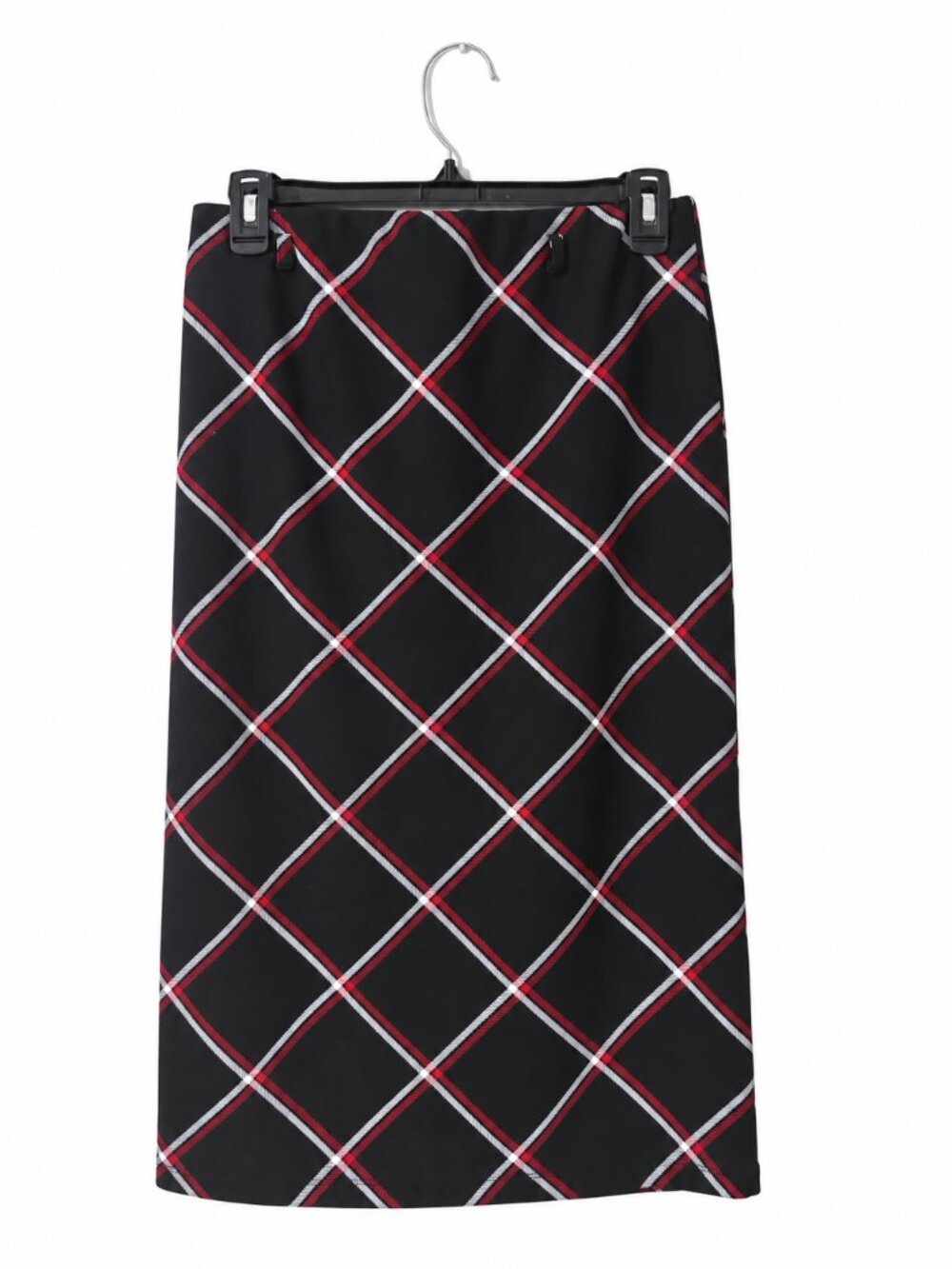 Messini Plaid Pencil Midi Skirt Black Red White Size Medium